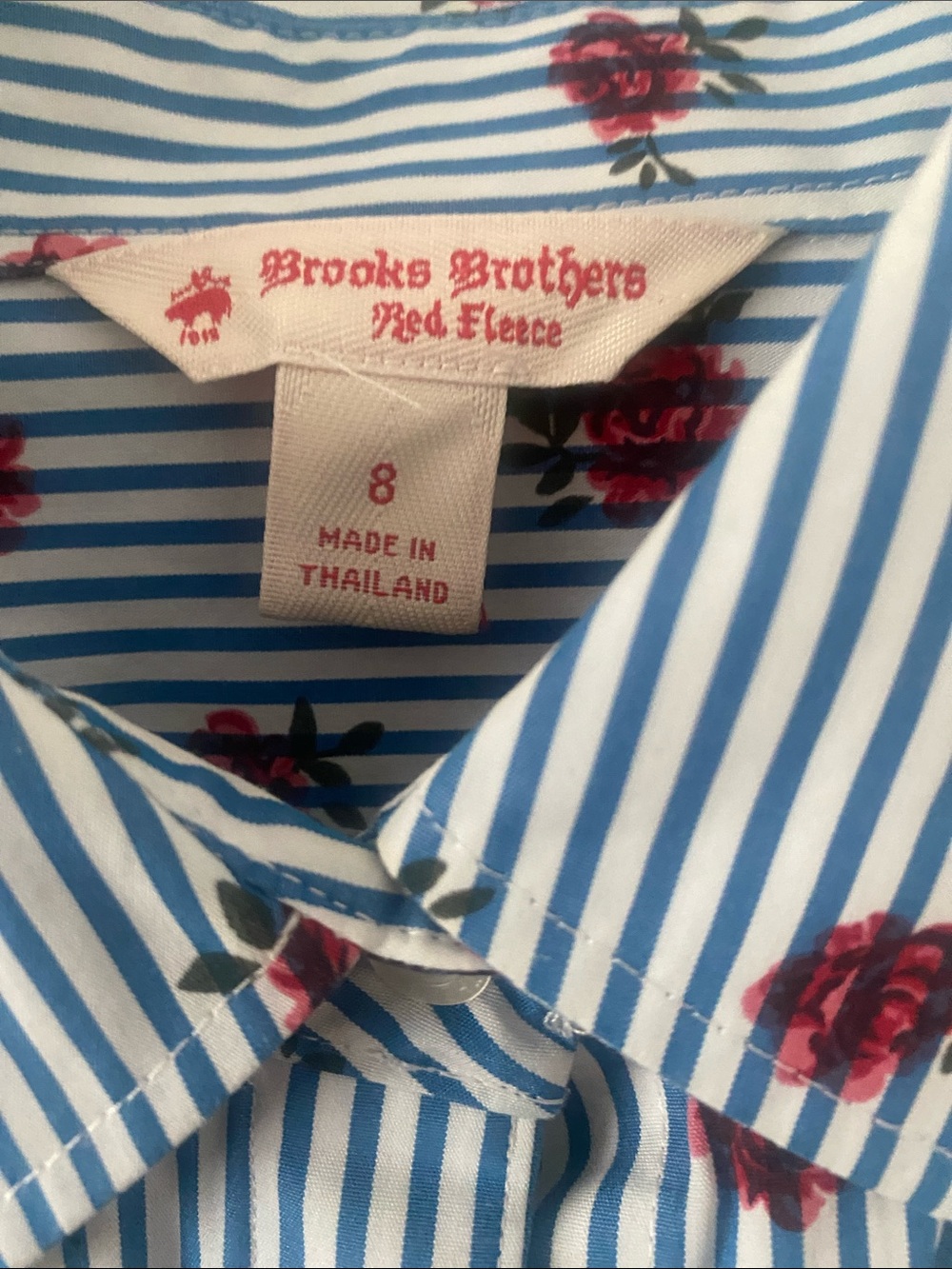 Brooks Brothers Light Blue & white Striped Button-Down dress w Red Flowers 8 - Picture 3 of 5